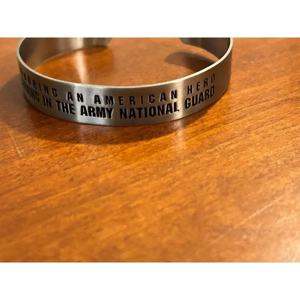 Honoring An American Hero Army National Guard Engraved Metal Cuff Bracelet